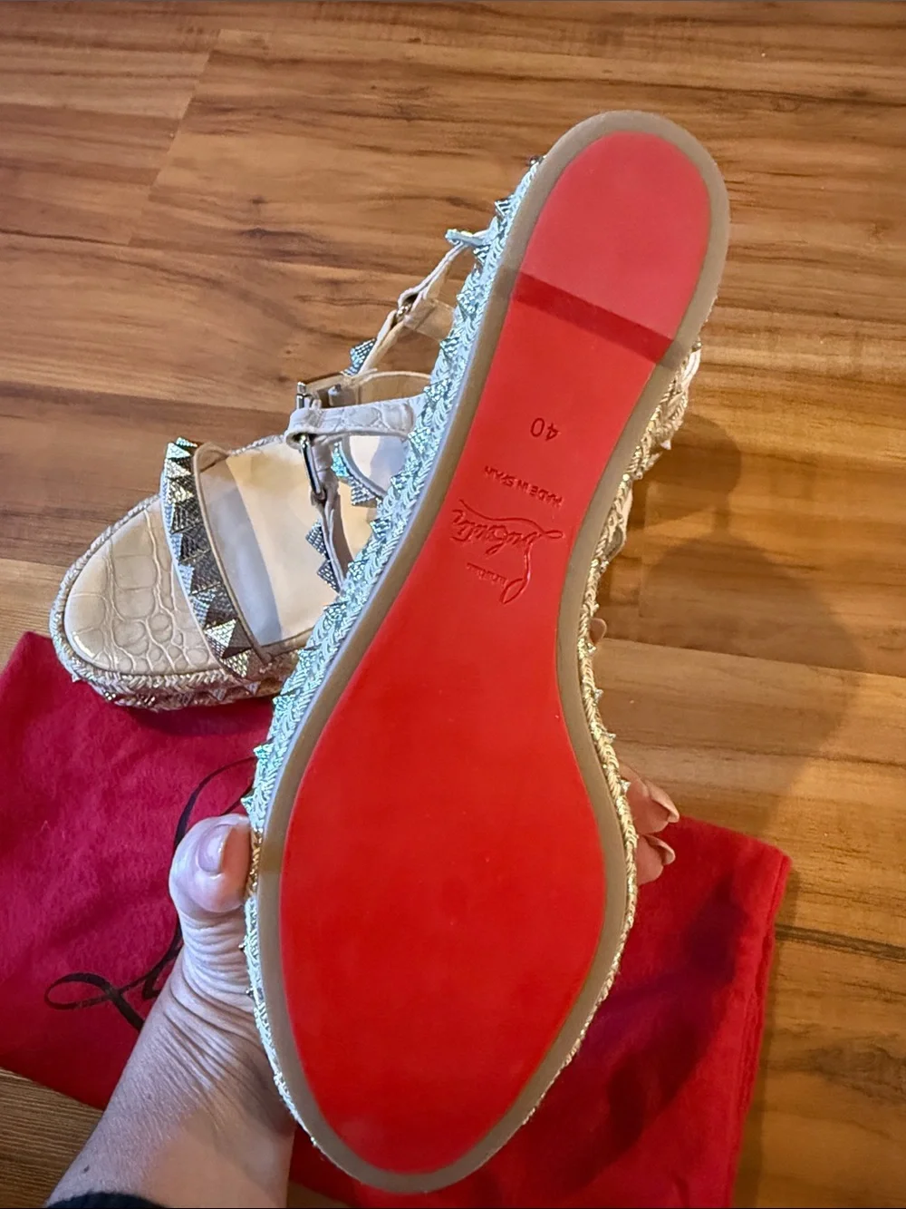 Christian Louboutin Beige Embellished Pyramid-Stud Platform Sandal size 40